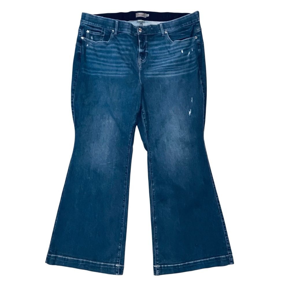 Torrid Flare Leg Jeans Bombshell Distressed Blue Denim Medium Wash Mid Rise